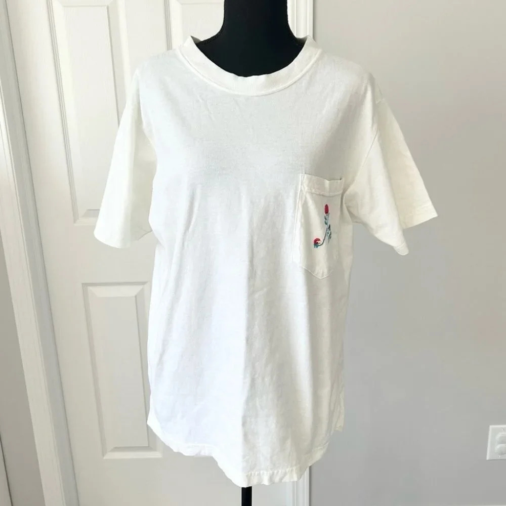 Vintage Northern Reflections White Cotton  Floral Embroidery Short Sleeves